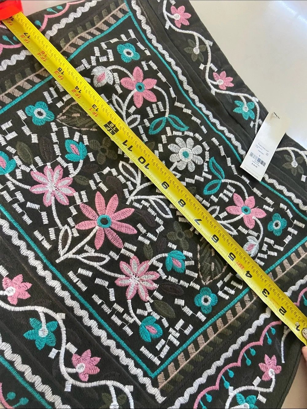 miami Black Embroidered Mini Skirt with Pink & Teal Floral Motif